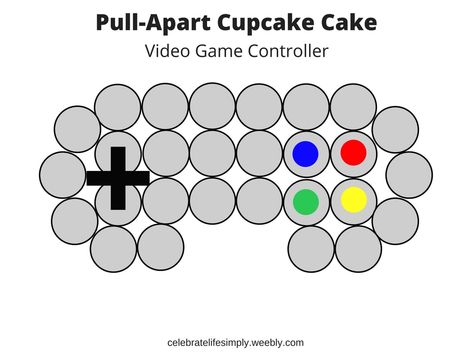 Video Game Controller Pull-Apart Cupcake Cake Template | Over 200 Cupcake Cake Templates perfect for all your party needs! Cupcakes Pictures, Cupcake Template, Video Game Cakes, Pull Apart Cupcake Cake, Pull Apart Cake, Cake Pulls, Video Games Birthday Party, Cupcake Pictures, Pull Apart Cupcakes