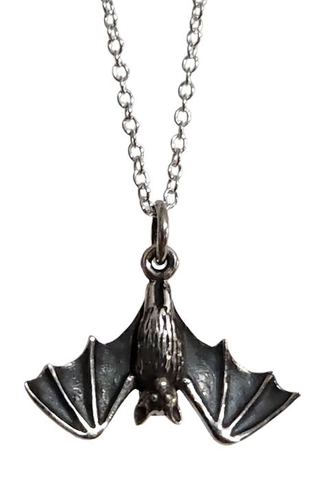 Sterling Silver Realistic Hanging Bat Charm. With its wings spread wide, this cave dweller is a creature of the night. Due to their keen senses, bats symbolize intuition, dreams, and visions to many cultures. And, though not known for their charm & warmth, bats are very nurturing, exhibit verbal communication, touching, and sensitivity to members of their group. Flaunt your darker side with this around your neck spell binding jewellery with this bat charm in the spotlight. And, though it would m Nosferatu Vampire, Creature Of The Night, Verbal Communication, Bat Pendant, Bat Jewelry, Hanging Bat, Beaded Spiders, Dreams And Visions, Spider Earrings