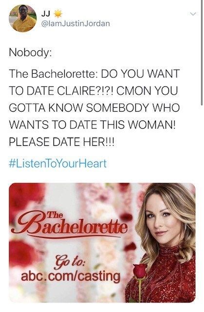 Calling all Bachelor fanatics! #Memes #Twitter #Bachelor Bachelor Memes, Toxic Masculinity, Listen To Your Heart, Make Your Day Better, Memes Twitter, Bachelor Nation, You Meme, Christian Girl, Interracial Couples