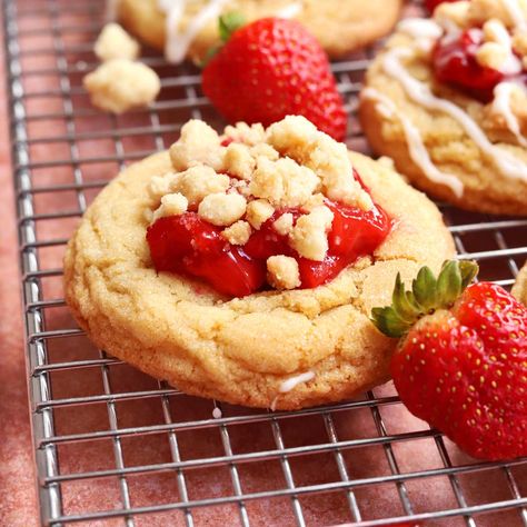 Strawberry Shortcake Cookies - Scientifically Sweet Shortcake Cookies, Lemon Blueberry Cookies, Strawberry Shortcake Cookies, Chocolate Chip Pecan Cookies, Strawberry Shortcake Cake, Blueberry Cookies, Brown Sugar Cookies, Strawberry Compote, Vanilla Glaze