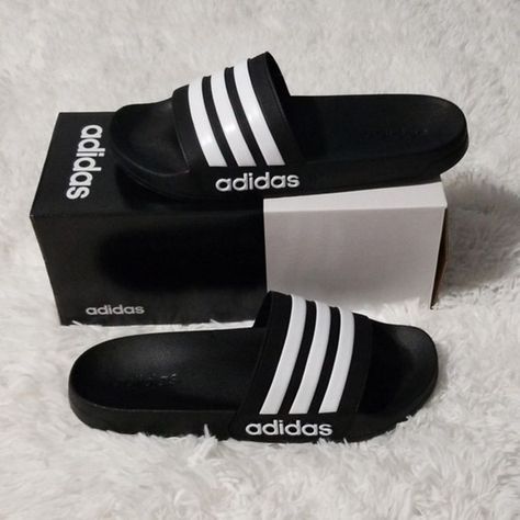 Adidas White Shoes, Fun Slippers, Mens Sandals Fashion, Crocs Fashion, Adidas Slides, Pretty Sandals, Fashion Shoes Sandals, Gossip Girls, Shoes Outfit Fashion