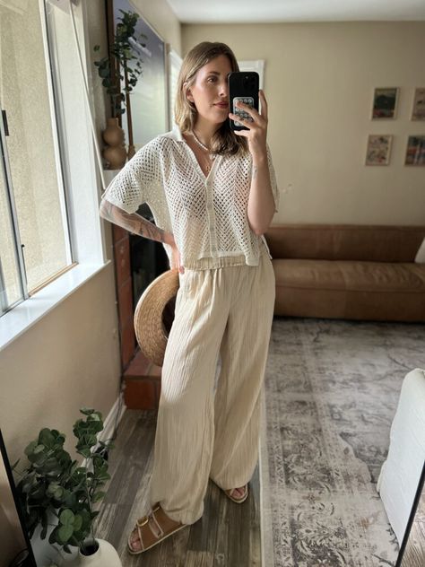 5 Fresh Ways to Wear Gap's Gauze Pants Gauze Pants Outfit Summer, Gauze Pants Outfit, Oh My Gauze Pants, Gauze Outfit, Cotton Gauze Pajamas, Beachy Pants, Gap Style, New Outfit Ideas, Gauze Pants