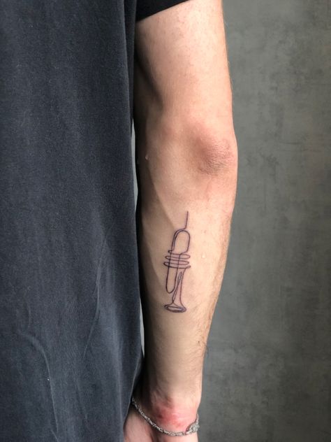 Jazz Tattoo Ideas, Trombone Tattoo, Trumpet Tattoo Ideas, Jazz Tattoo, Trumpet Tattoo, Treble Clef Tattoo, Date Tattoos, Greek Tattoos, Music Tattoos