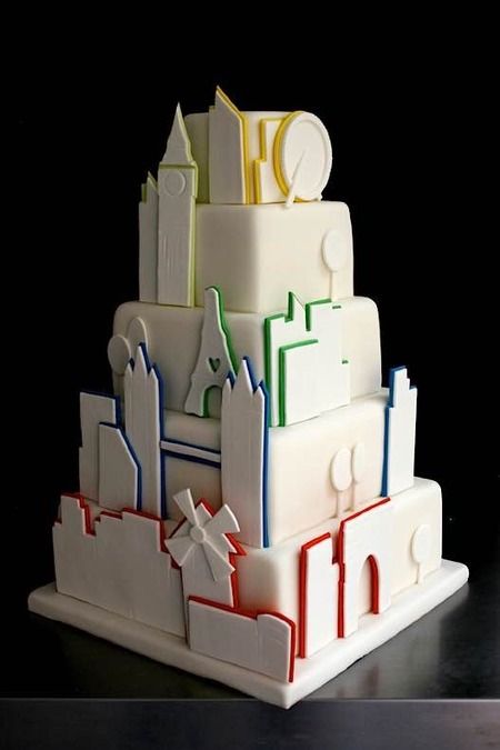 Cake Wrecks - Home - Sunday Sweets: Jen's Happy Cakes Yellow Wedding Cake, The Best Cakes, City Cake, Travel Cake, Best Cakes, Silhouette Cake, Cake Wrecks, Creative Wedding Cakes, Cupcakes Decorados