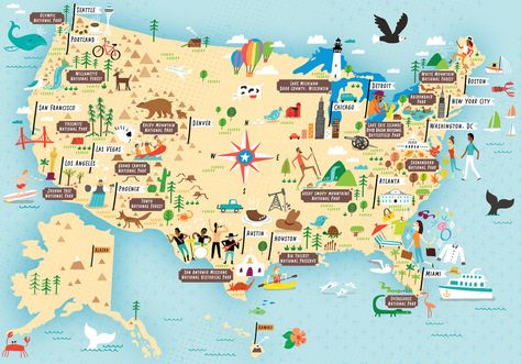 Illustrated map of US National Parks by Nate Padavick (idrawmaps.com) Us National Parks Map, List Of National Parks, Venice Map, Map Murals, Drawn Map, National Parks Map, National Parks Usa, Usa Map, Us National Parks