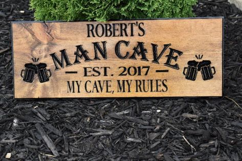 Gift For HimFunny Gifts Custom Mens GiftGift For MenMan | Etsy Man Cave Homes, Carved Signs, Carved Wood Signs, Man Cave Signs, Wood Carving Designs, Family Sign, Cave Decor, Rustic Wood Signs, Perfect Gift For Him