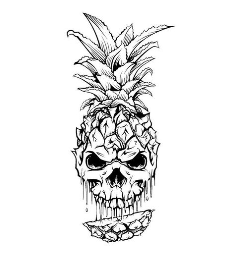 Skull Fruit Tattoo, Pineapple Skull Tattoo, Tattoo Pineapple, Pineapple Tattoo Ideas, Pineapple Tattoos, Skull Pineapple, Ojo Tattoo, Pineapple Skull, Skull Tattoo Flowers