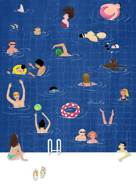 Pool Illustration Art, Pool Graphic Design, Swimming Pool Illustration, Swim Illustration, Paco Yao, Pool Illustration, Swimming Illustration, Swimming Pool Art, Bloom Planner