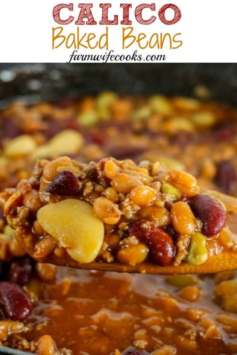 Calico Bean Casserole, Baked Beans For 100, Calico Baked Beans, Baked Beans With Hamburger, Calico Beans Recipe, Cozy Casseroles, Bake Beans, Cowboy Baked Beans, Calico Beans