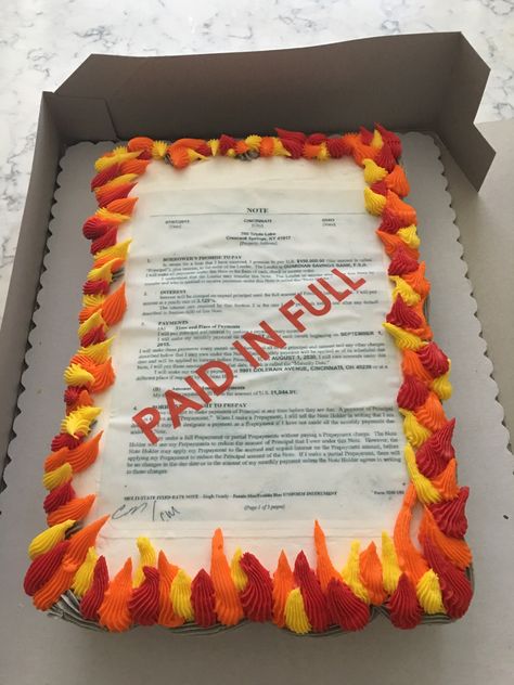 Mortgage burning cake Edible bank note Mortgage Burning Celebration, House Paid Off Party, Paid Off Mortgage Celebration, Mortgage Burning Party Ideas, Debt Free Party, Burning Ceremony, Pharmd Graduation Party, Pharmd Graduation, Homecoming 2022