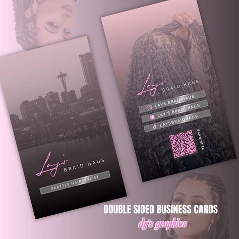 double sided business cards for @lays.braidhaus 🩷 #dysgraphics #businesscards #businesscarddesign #hairstylist #seattlehairstylist #seattlebraider #explore #eflyer Hair Business Cards Ideas, Business Card Ideas, Hair Business Cards, Double Sided Business Cards, Hair Business, Business Hairstyles, Business Card Design, Card Ideas, Business Card