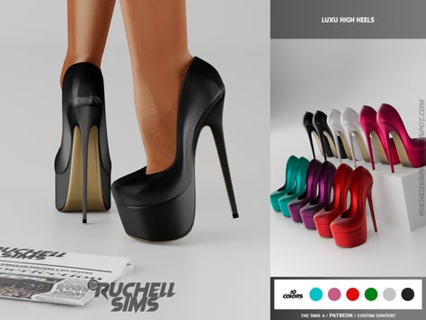 LUXU HIGH HEELS | RUCHELLSIMS on Patreon Sims 4 Shoes Cc, Sims 4 Free Mods, Sims Shoes, Sims 4 Female Cc, Y2k Heels, Sims 4 Traits, Sims 4 Cas Mods, Cc Shoes, Pleaser Heels