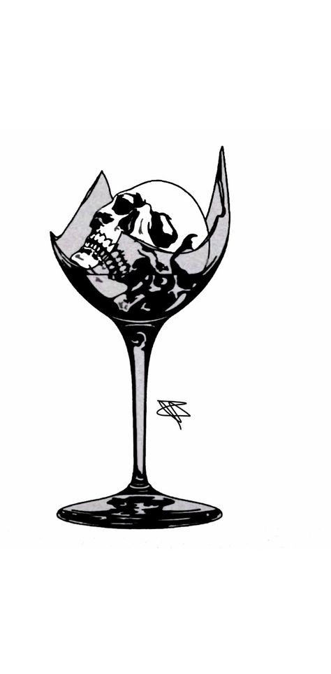 Wine Glass Drawing, Wine Glass Tattoo, Wine Tattoo, Skull Wine, Father Tattoos, Fairy Silhouette, Skull Drawing, Tattoo Flash Art, Flash Art