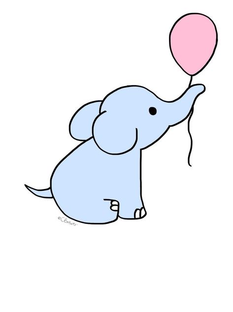 Elephant Drawing, Pink Balloons, Cute Elephant, Baby Elephant, Pencil Drawings, Digital Drawing, Balloons, Elephant, Snoopy