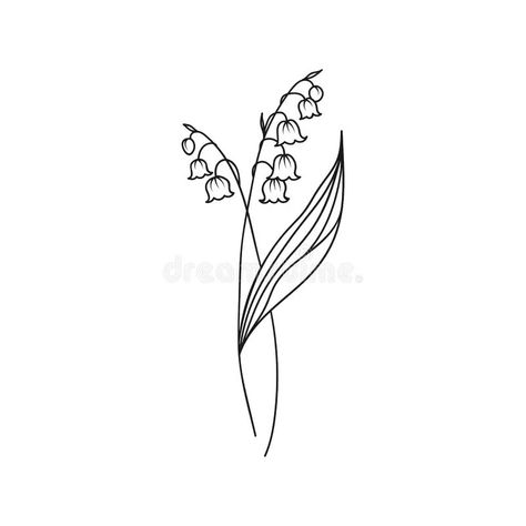 Valley Drawing Simple, Flower Tattoo With Color, Lily Of The Valley Tattoos, May Flower Tattoo, Lily Of The Valley Drawing, Valley Drawing, Bench Painting, Spirit Illustration, Lily Of The Valley Tattoo