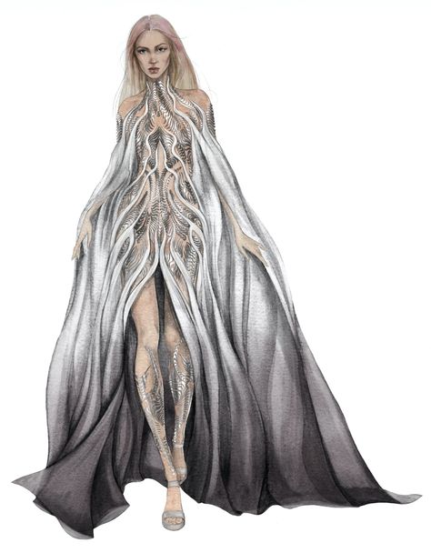 Met Gala Dresses, Dress Illustration, Iris Van Herpen, Sketches Dresses, Fashion Sketchbook, Fashion Illustration Dresses, Fashion Illustration Sketches, Futuristic Fashion, Gala Dresses