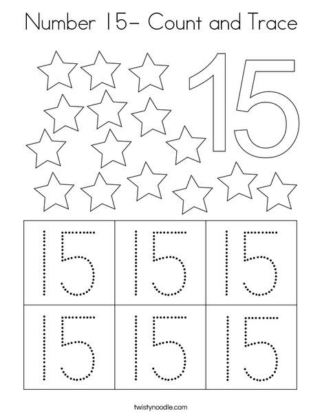 Number 15- Count and Trace Coloring Page - Twisty Noodle Number 15 Preschool Activities, Number 15 Activities For Preschool, Number 15 Worksheets Preschool, Number 15 Worksheet, 15 Number, 30 Number, Worksheet For Preschool, Preschool Number Worksheets, Learning To Count