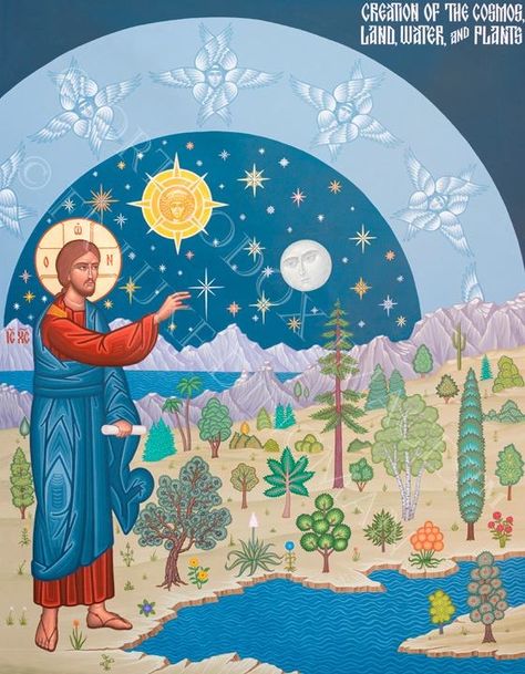 Icon of Creation Christ Consciousness, Christian Icons, Days Of Creation, World Icon, Eastern Orthodox, Religious Images, Byzantine Icons, Orthodox Christianity, Religious Icons