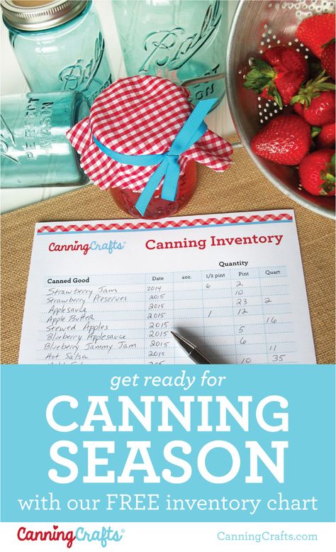 Are you ready for canning season? Download our FREE printable canning inventory chart to help keep track of what you put up!  | CanningCrafts Canning Inventory, Canning Planner, Canning Apples, Food In Jars, Canning Jar Labels, Canning Peaches, Food Preserving, Hot Salsa, Mild Salsa