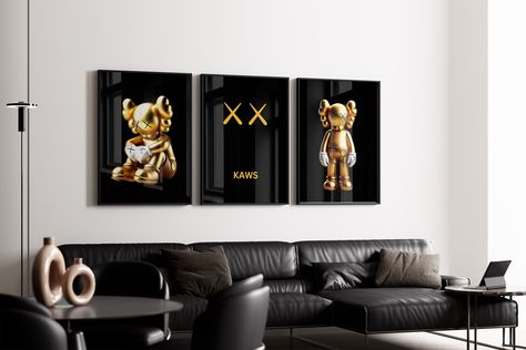 Kaws Gold Poster, Kaws set of 3 Printable Poster, Gold Hypebeast Toy, Kaws Gold Wall Art, Gold Decor, Minimal Gold Kaws, Digital Download Kaws Graffiti, Kaws Figures, Kaws Poster, Hypebeast Poster, Graffiti Poster, Pop Culture Gifts, Minimal Gold, Gold Poster, Gold Wall Art