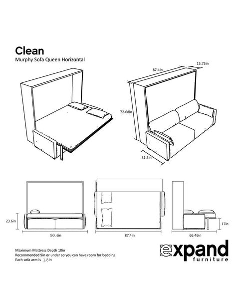 Horizontal Queen Murphy Bed, Horizontal Murphy Bed, Expand Furniture, Murphy Bed Ikea, Murphy Bed Desk, Murphy Wall Beds, Queen Murphy Bed, Modern Murphy Beds, Murphy Bed Plans