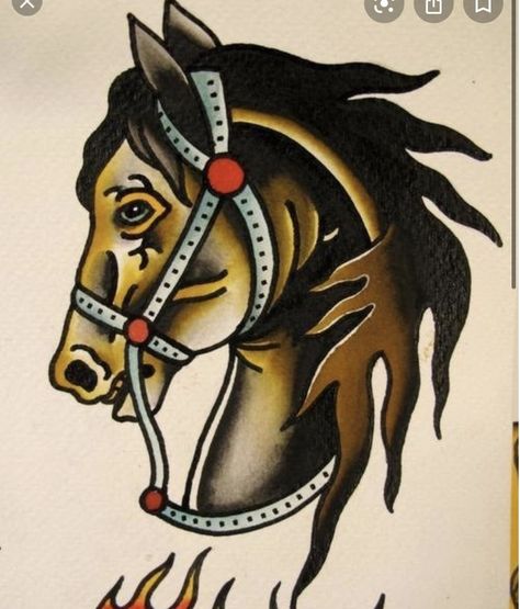 Traditional Horse Tattoo, Traditional Tattoo Horse, Zombie Tattoo, Unicorn Tattoo, Horse Tattoo Design, Cowgirl Tattoos, Neo Tattoo, Cowboy Tattoos, Traditional Tattoo Inspiration