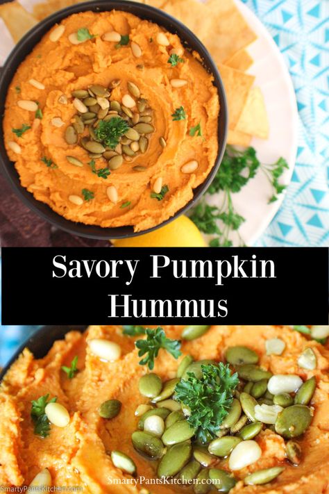 Pumpkin Recipes Side Dish, Pumpkin Hummus Recipe, Vegan Appetizer, Savory Pumpkin, Homemade Tahini, Southern Thanksgiving Menu, Pumpkin Hummus, Savory Pumpkin Recipes, Fall Appetizers