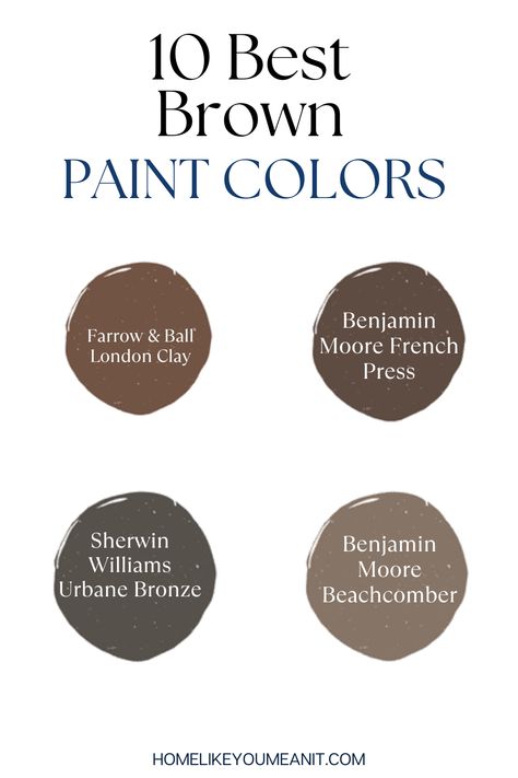 Looking to add some drama to a space, check out these 10 brown paint colors that are simply stunning. Best Brown Interior Paint Colors, Paint Colors For Brown Cabinets, Brown Painted Rooms Wall Colors, Brown Paint Colors For Bathroom, Bm Brown Paint Colors, Chestnut Brown Color Palette, Coffee Bean Paint Color, Brown Living Room Paint Color Ideas, Benjamin Moore Dark Brown Paint Colors