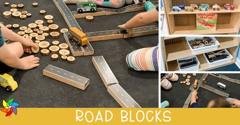 Road Blocks in the Preschool Classroom Road Study Creative Curriculum, Road Signs For Preschoolers, Building Roads Preschool, Roads Creative Curriculum, Block Center Preschool, Road Blocks, Toy Road, Transportation Unit, Blocks Preschool