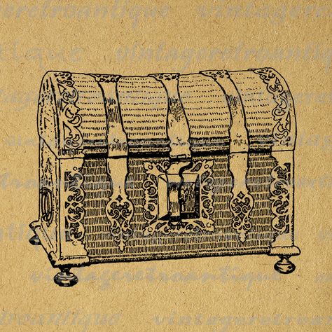 Digital Image Antique Trunk Download Illustration Printable Treasure Chest Graphic  @ vintageretroantique.com #Printable #Digital #Image #Art #VintageRetroAntique #Clipart #Download #Vintage #Antique #Artwork #Illustration Treasure Chest Illustration, Antique Trunk, Vintage Trunks, Antique Artwork, Art Ancien, Printable Image, Treasure Chest, Digital Graphics, Graphic Image