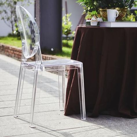 Clear Transparent Banquet Ghost Chair, Armless Stacking Accent Chair with Oval Back Clear Wedding Chairs Reception, Clear Chair, Transparent Chair, Clear Chairs, Banquet Chair Covers, Armless Accent Chair, Party Chairs, Acrylic Chair, Chair Ties