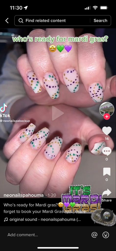 Mardi Gras Valentine Nails, Mardi Gras Nails Design Simple, Simple Mardi Gras Nails, Mardi Gras Nails Ideas, Mardi Gras Nails Design, Bead Nails, Mardi Gras Nails, Holiday Nail, Polish Ideas