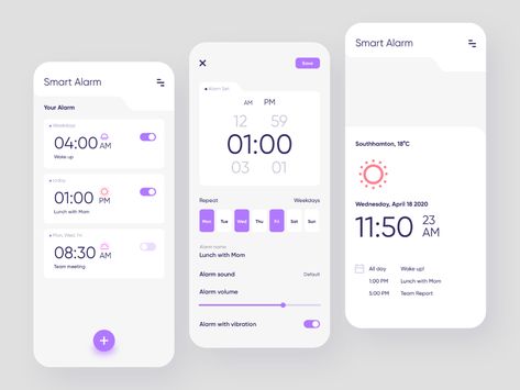 Smart Alarm app by Nugraha Jati Utama on Dribbble Desing App, App Png, Handwritten Logo Design, Smart Farming, Alarm App, Timer App, Ui Ux 디자인, Android App Design, Mobile Ui Patterns