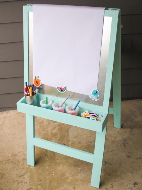 Painting Easel Diy How To Make, Diy Art Easel How To Make, Diy Art Easel For Kids, Art Easel Diy, Diy Wooden Easel, Diy Kids Art Station, Kids Art Station, Easel Diy, Kids Art Easel