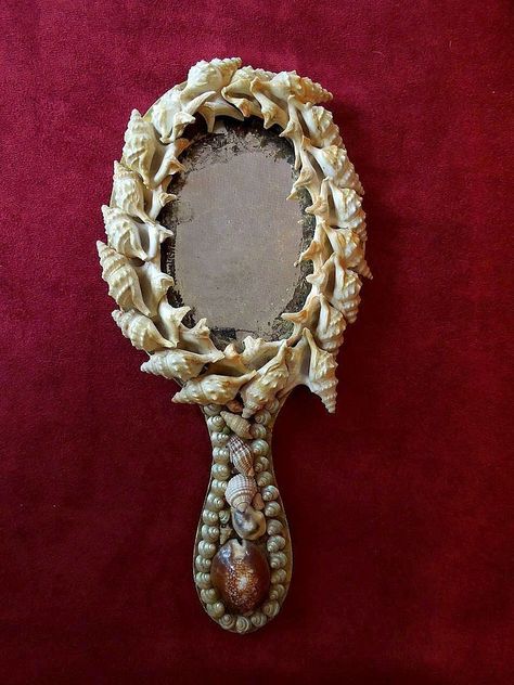 Turn of the Century Sailor's Valentine Shell Hand Mirror Seashell Hand Mirror, Sailor Valentines, Shell Mirrors, Mirrors Vintage, Hand Mirrors, Mirrors Bathroom, Sailors Valentine, Shell Mirror, Work Boxes