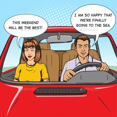 Car Pop Art, Couple In Car, Train Illustration, Illustration Comic, Family Couple, Conceptual Illustration, Pop Art Style, Comic Book Style, Car Illustration