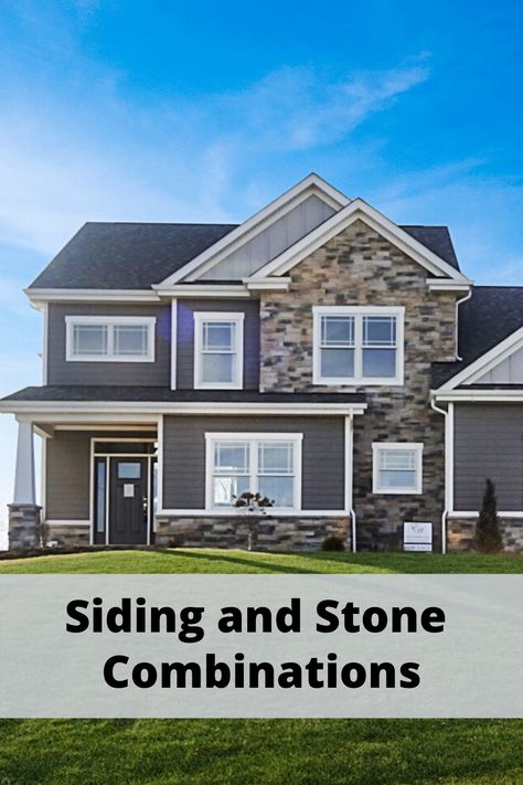 James Hardie siding products work exceptionally well with stone accents. Click to see how to achieve the look. Home featured here by Eddy Homes, Pittsburgh, Pennsylvania. Stone Front House With Siding, Siding Colors For Houses With Stone, Siding Ideas Exterior With Stone, House Siding Ideas Exterior With Stone, Home Exteriors With Stone And Siding, House Exterior Stone And Siding, Siding And Stone Combinations, Gray House With Stone Accent, House Exterior Stone Accent