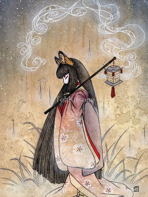 Bad Thoughts - Kitsune Fox Yokai  by TeaKitsune Fox Yokai, Art Fox, Kitsune Fox, Peaceful Moments, Bad Thoughts, Fox Illustration, Japanese Folklore, Fox Girl, Art Japonais