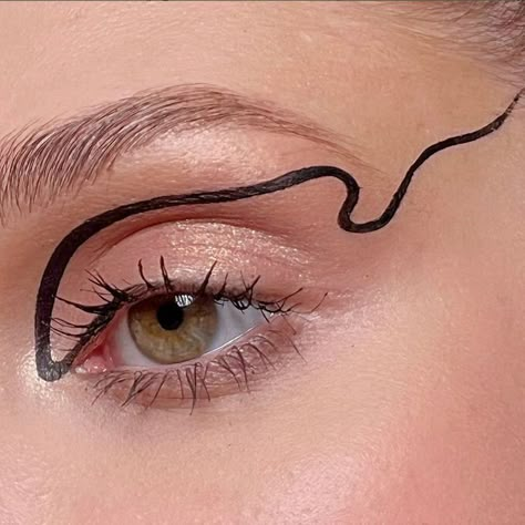 Creative Eyeliner Looks Black, Simple Graphic Liner Black, Squiggly Eyeliner, Squiggle Eyeliner, Fun Eyeliner Ideas, Wavy Eyeliner, Snake Eyeliner, Brown Graphic Liner, Minimalist Eye Makeup