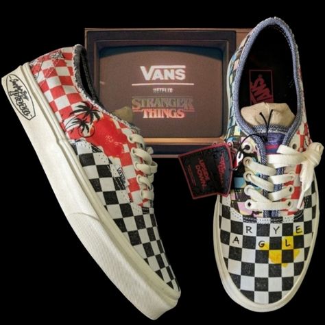 Unique Vans Sneakers With A Checkered Pattern. Features Stranger Things Theme. Vibrant And Stylish Design. Brand: Vans Model:Authentic Size: Women 7 And 5 Color: White Black Multi Condition: New No Box Comments:Vans X Stranger Things Authentic Shoes "Surfer Boy Pizza" Vn0a5jmpbo5 Lace-Up And Step Into The Upside Down With The Vans X Stranger Thing Authentic Shoes. Channelling '80s Style With Mixed Checkerboard Prints On The High-Quality Uppers, Vans Nod To The Collab With Surfer Boy Pizza Joint Stranger Things Theme, Netflix Stranger Things, Surfer Boy, Shoes Vans, Stranger Things Netflix, 80s Style, The Upside, Vans Sneakers, Checkered Pattern