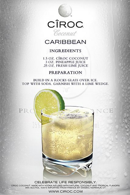 CÎROC Caribbean Ciroc Drinks, Ciroc Coconut, Sweet Alcoholic Drinks, Coconut Vodka, Ciroc Recipes, Ciroc Vodka, Coctails Recipes, Yummy Alcoholic Drinks, Rum Drinks