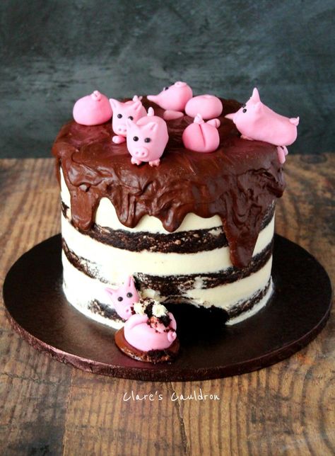 Pig Theme Cake, Pigs In Mud Cake, Birthday Thoughts, Piggy Cake, Pig In Mud, Fat Pig, Cake Gluten Free, Ideas Cumpleaños, Pig Cake