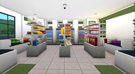 Bloxburg Jewelry Store, Bloxburg Grocery Store Ideas Inside, Bloxburg Grocery Store Inside, Bloxburg Store Interior, Bloxburg Mini Grocery Store, Bloxburg Grocery Store Exterior, Bloxburg Grocery Store Interior, City Inspo Bloxburg, Store Bloxburg Ideas