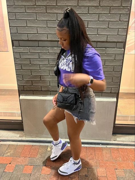 Dark Iris Jordan 3 Outfit, 3s Outfit, Ig Fits, 16th Birthday Outfit, Jordan 3s, Cute Couple Outfits, Purple Outfits