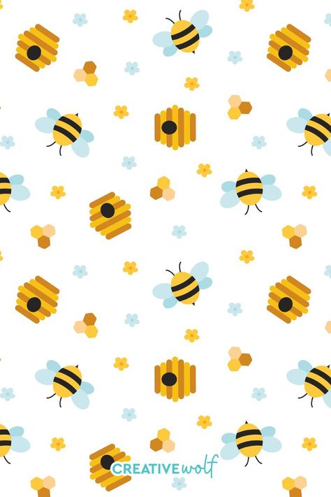 Cute vector doodle bees, flowers and beehives seamless repeat pattern wallpaper for kids Cute Insects, Circular Logo Design, Doodle Wallpaper, Cute Bees, Surface Pattern Design Inspiration, Bee Classroom, Wallpaper For Kids, Vector Doodle, Art Kits For Kids