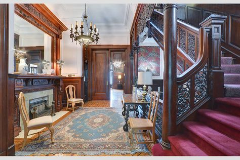 Ornate Century-Old Townhouse Wants To Be a Mansion Again - That's Rather Opulent - Curbed NY Gilded Age Decor, French Style Mirrors, Victorian Interior, Wood Staircase, A Mansion, Vintage Interior Design, Park Slope, Victorian Decor, Gilded Age