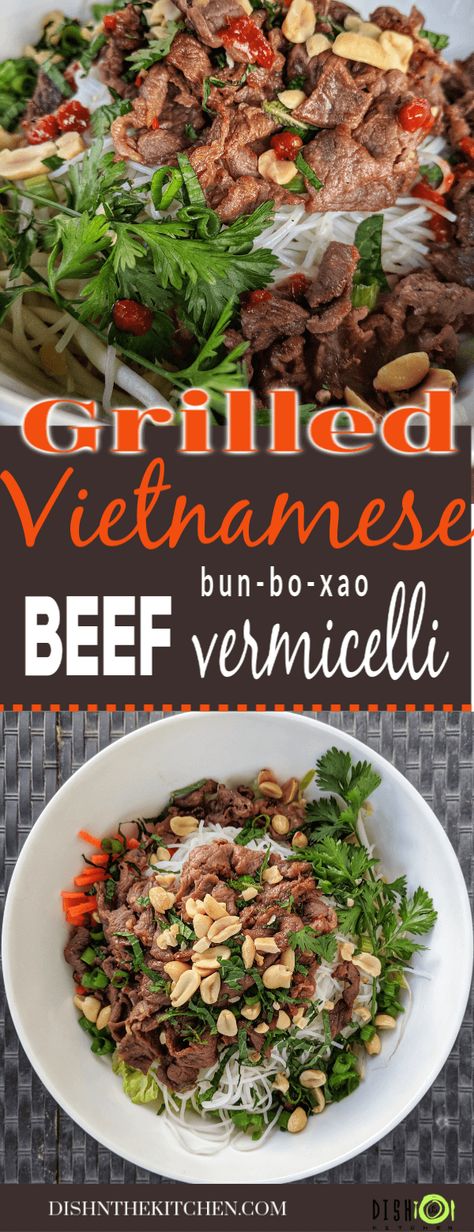 Everyone's favourite Vietnamese noodle salad...at home! Grilled marinated beef is a delicious topping to fresh vegetables and vermicelli noodles. Bò Xào #grilledbeef #noodlebowl #salad #Vietnamese #noodles Noodle Korean, Beef Vermicelli, Vietnamese Noodle Salad, Salad At Home, Vermicelli Recipes, Vietnamese Beef, Vietnamese Noodles, Beef Marinade, Thai Beef