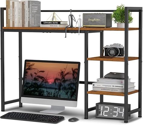 Amazon.com: Snughome Desk Shelf, 38.6" Desktop Organizer Shelf, Desk Hutch for Computer Monitor, 4 Tier Desktop Display Rack, Wood Desktop Bookshelf Storage Rack for Home Office Dorm, Rustic Brown : Office Products Dorm Desk, Desktop Bookshelf, Desktop Shelf, Dorm Design, Bookshelf Organization, Organizer Shelf, Shelf Desk, Bookshelf Storage, Bookshelf Desk