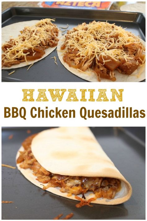 Fresh pineapple, BBQ sauce, and shredded chicken come together to make one easy weeknight meal with these Hawaiian BBQ Chicken Quesadillas. Drink Appetizers, Pineapple Bbq Sauce, Quesadillas Chicken, Bbq Chicken Quesadilla, Hawaiian Bbq Chicken, Chicken Hawaiian, Quesadilla Recipes Easy, Shredded Bbq Chicken, Back To School Recipes