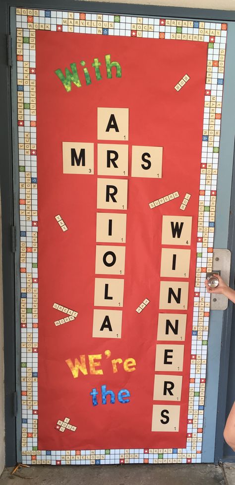 Scrabble Door Classroom, Scrabble Classroom Door, Teacher Appreciation Posters, Mom Party Ideas, Game Night Theme, Board Game Themes, Teacher Appreciation Doors, Room Mom Ideas, Sunshine Committee